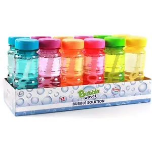 Big Bubble Bottle 12 Pack - 4oz Blow Bubbles Solution Novelty Summer Toy - Activity Party Favor Assorted Colors Set