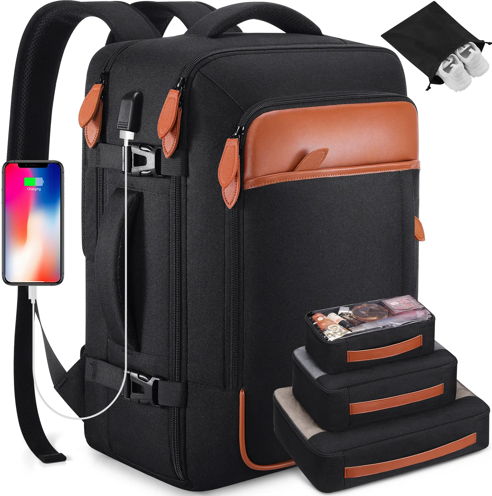 BAGSURE&MIUSSE Travel Backpack 40L 42L(Hidden straps)Carry on Luggage, Flight Approved Backpack,Business Laptop Traveling Weekender Bags for Women Me