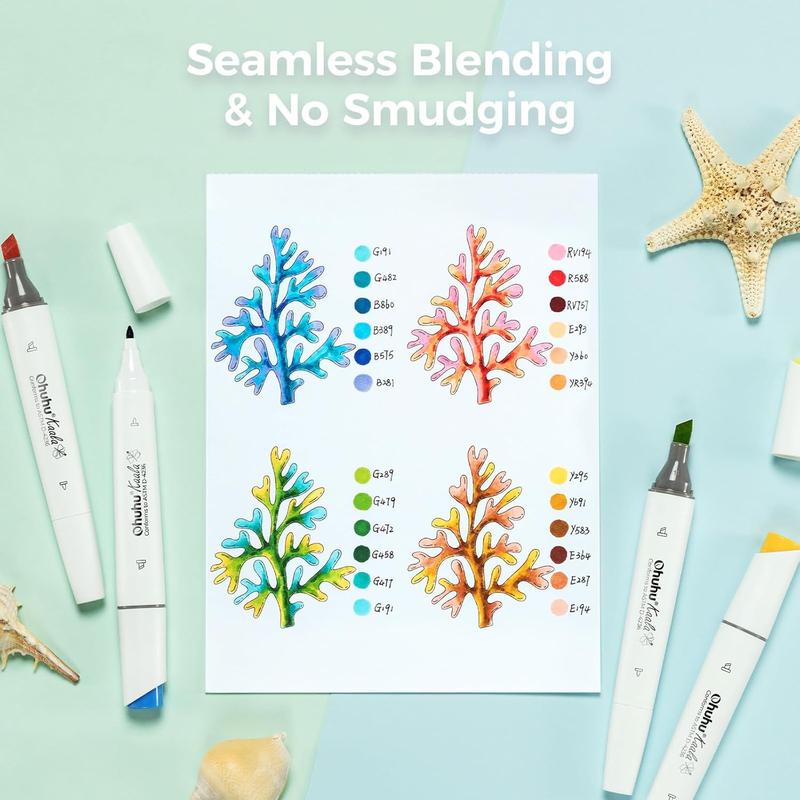Ohuhu Alcohol Markers Double Tipped: Slim Broad & Fine - 24/60/108 Colors - Art Marker for Artists Adult Coloring Drawing Landscape Sketch - Kaala Series of Ohuhuart