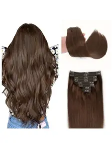 8Pcs Brazilian Remy Human Hair Clip in Hair Extensions Straight #4 Medium Brown - Natural Realistic Shiny Hair Extensions for Women & Men, Easy to Wear No Damage Hair, Add Volume & Length, Perfect for Light Brown Hair Colors