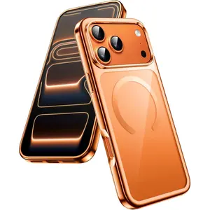 Magnetic Case for iPhone 17 Pro Max, 17 Pro, 16 15 14 13 Pro Max, Air, Plus Compatible with MagSafe, Soft Electroplated TPU, Shockproof Phone Cover (Orange)