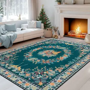 Washable Area Rugs For Living Room, Soft Low Pile Butterfly Insect Floral Printed Rug, Ultra-Thin Stain Resistant Large Indoor Carpet For Bedroom Office Dining Room, Non-Slip Easy Care