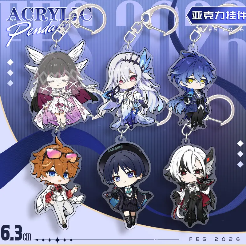 Genshin Impact Keychain, Genshin Impact 2026 FES Keychain, Columbina, Flins, Skirk, Arlecchino, Wanderer, Tartaglia