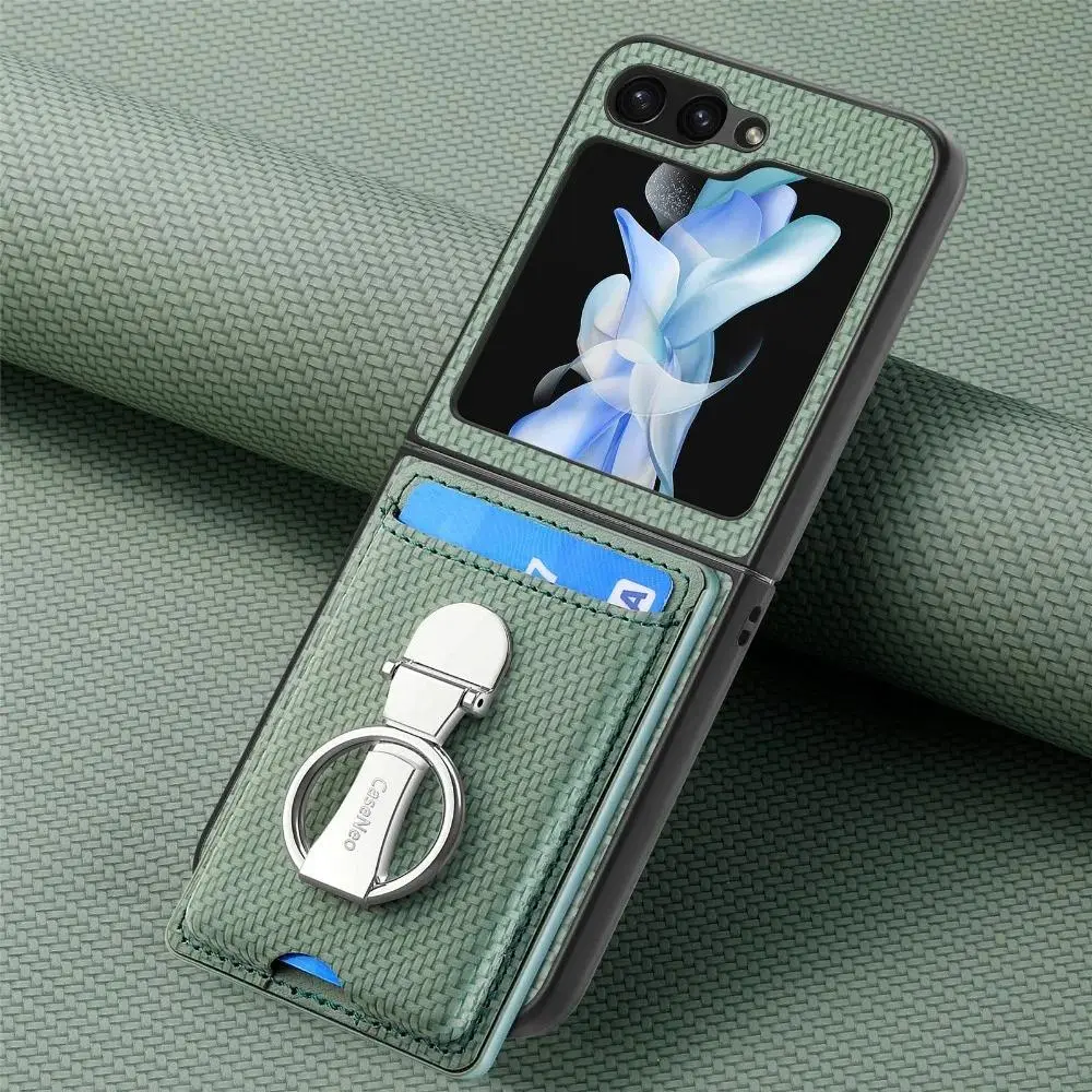 Fin Ring Card Holder Wallet Flip Phone Case for Samsung Galaxy Z Flip 7 6 5 4 3 2 Flip6 Flip5 Flip4 Flip3 Flip2 5G PU Leather Cover