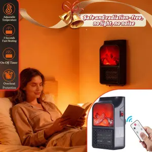 Small Fireplace heater for Indoor use with Realistic 3D Flame, Space Heater with Thermostat, 900W PTC Ceramic Heating, Tip-Over Safety Switch, Black