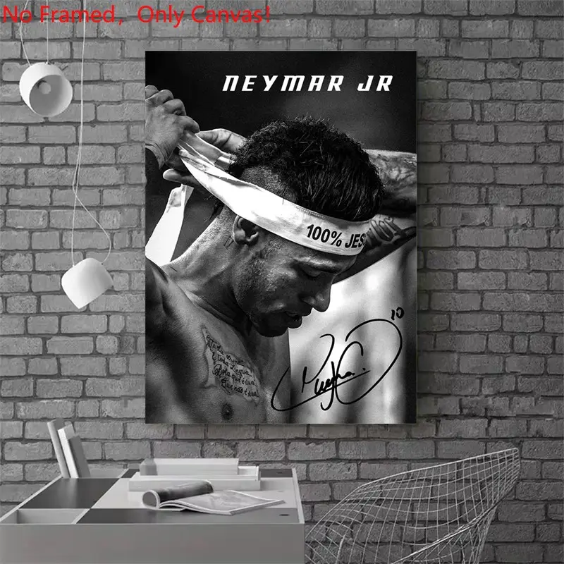 1 piece/set frameless canvas painting print poster, Classic Football player art，Neymar Jr. Portrait， a perfect gift for football loves, ideal gift for bedroom, living room, dorm hallway, kitchen, mural, Athlete Wall Decor, wall decoration, room decor