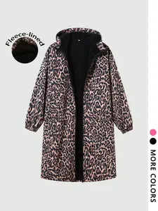 Women's Leopard Print Long Coat, Fitted Design, Casual Style, All-Season Wear, Comfortable & Trendy Outerwear