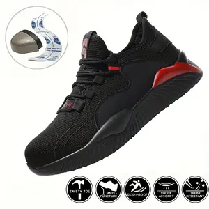 1 Pair Breathable Safety Work Shoes - Anti-Puncture, Non-Slip, Fabric Upper, Comfortable, Durable Rubber Sole for Work & Sport