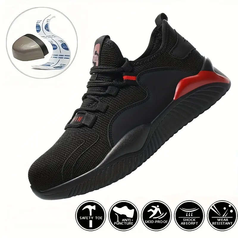 1 Pair Breathable Safety Work Shoes - Anti-Puncture, Non-Slip, Fabric Upper, Comfortable, Durable Rubber Sole for Work & Sport