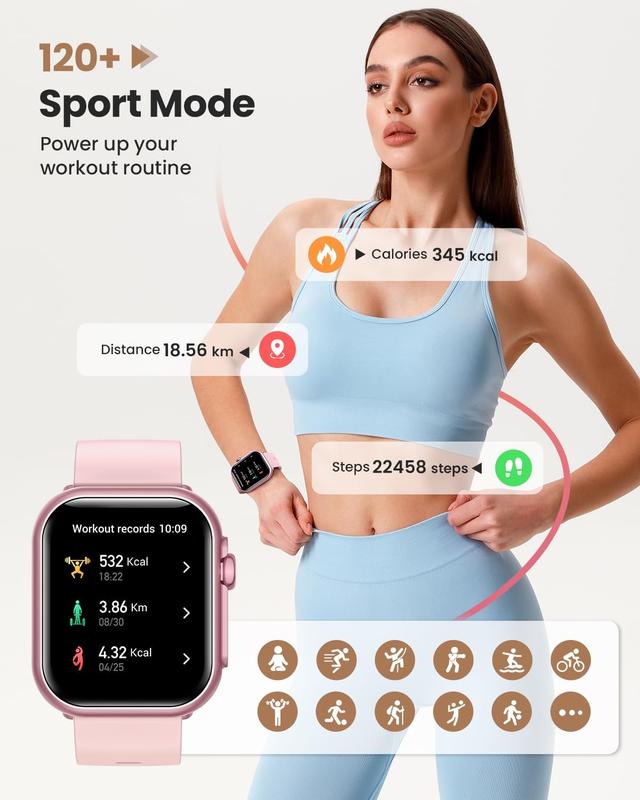 Smart Watches for Women (Android/iPhone), 1.83" HD Smart Watch with Bluetooth Calls/Messages/Notifications, Sleep/Heart Rate/SpO2 Monitor, 110+ Sports Modes Fitness Tracker Watch, 1000mAh Battery Wristwatch Chip Metal Recording,Gifts for girls