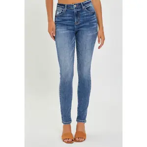 RISEN Mid Rise Ankle Skinny Jeans - Full Size Stretch Denim - Stylish and Comfortable Basic Fit