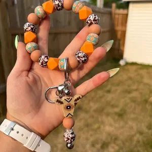 Beaded Key Ring Wristlet, Western Theme Keychain, Cow Gifts for Cow Lovers