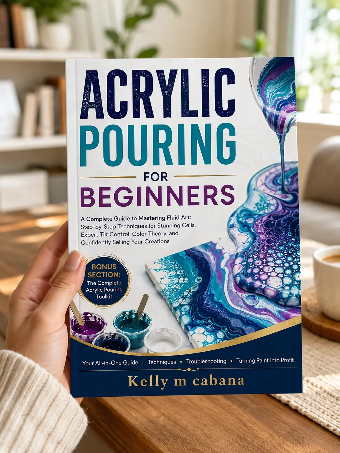ACRYLIC POURING FOR BEGINNERS: A Complete Guide to Mastering Fluid Art: Step-by-Step Techniques for Stunning Cells, Expert Tilt Control, Color Theory, and Confidently Selling Your Creations
