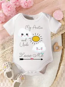 Unisex Baby "My Auntie and Uncle Love Me" Short Sleeve White Bodysuit, Cute Clouds & Sun Newborn Romper
