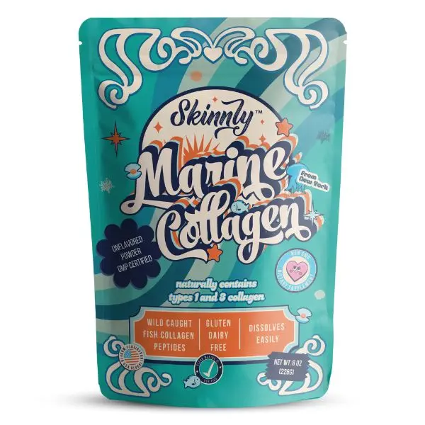 Skinnly Pure Hydrolyzed Marine Collagen Peptides Types 1 & 3, Wild-Caught, Non-GMO, for Optimum Skin, Nails, & Gut Health - 8oz Dietary Natural