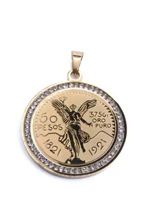 New Centenario Double-Sided Stainless Steel With Clear Stones. Only Pendant. Inscriptions Detailed Design