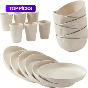 18-Piece Wheat Straw Cutlery Set, Reusable Plastic Utensils, Kitchen Cup Plate Bowl Set, Dishwasher & Microwave Safe, Plastic Dinnerware Set #GLOBAL PICKS