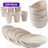18-Piece Wheat Straw Plastic Cutlery Tableware Set, Reusable Cups, Plates & Bowls, Dishwasher & Microwave Safe Dinnerware for Kitchen #GLOBAL PICKS