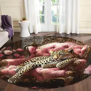 Circular Living Room Rug, Leopard Pattern, Soft Indoor Outdoor Mat, Welcome Pad, Home Decor for Kitchen, Bedroom, Hallway