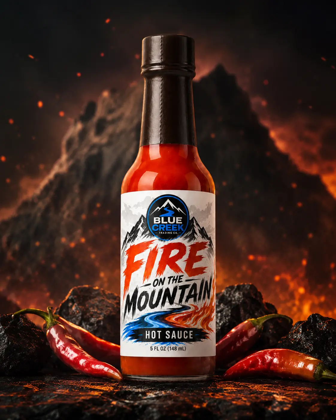 Blue Creek "Fire on the Mountain" Medium Spice Hot Sauce, Gourmet Cooking Sauce for Staples & Food Beverage Essentials