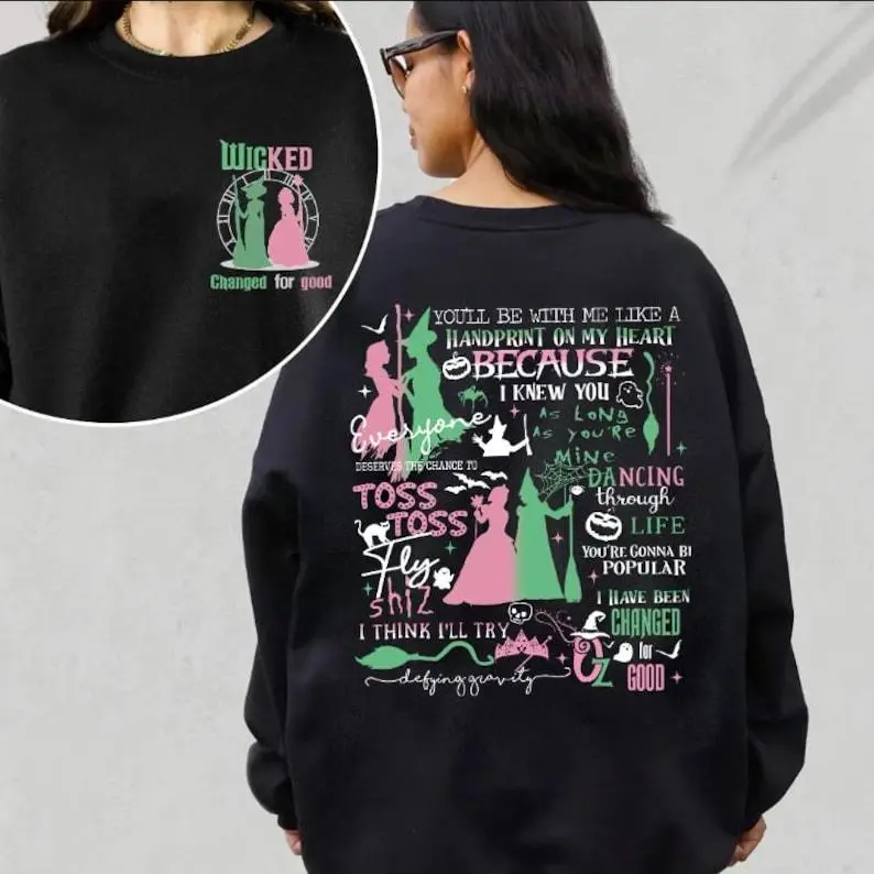Wicked Glitter Sweatshirt Hoodie, Defy Gravity Broomstick Magic Wand Sweatshirt, Wizard of Oz Movie Fan Sweatshirt, Gift For Her, Wicked Glitter