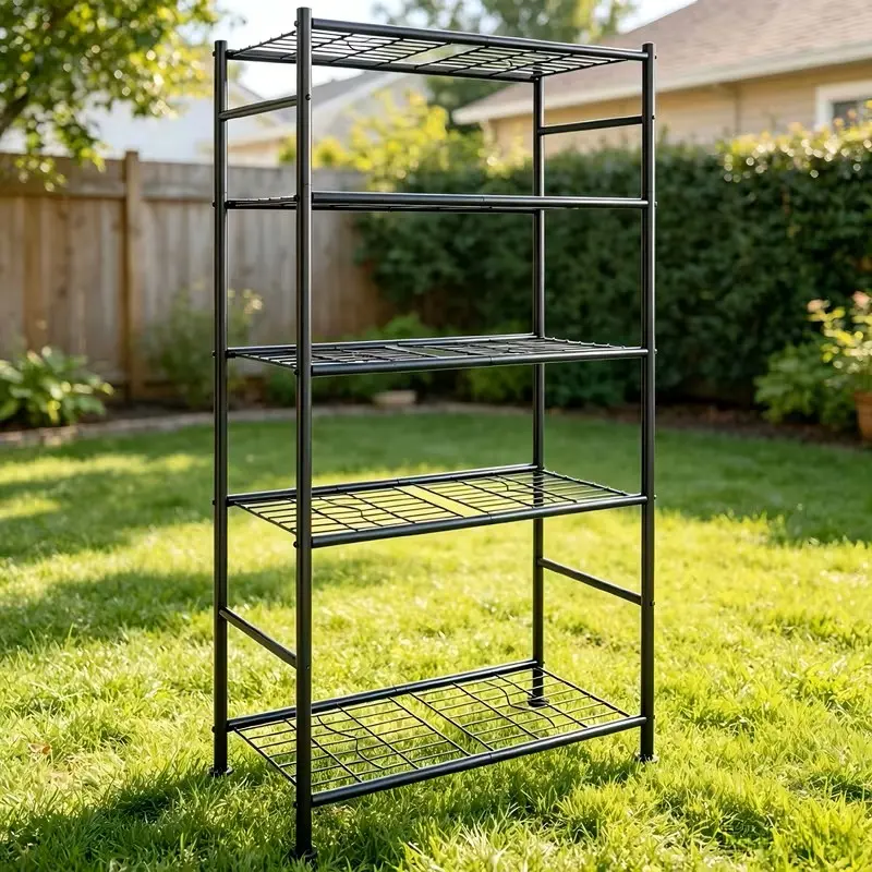 LIALEX Heavy-Duty Outdoor Metal Plant Stand - Adjustable Leveling Ft, Easy-Assemble Flower Rack for Patio, Garden, Balcony