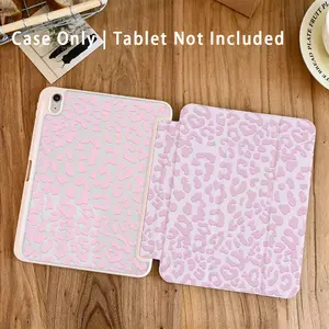 1PC Pink Leopard Print Tablet Case, Auto Wake/Sleep Y-Shaped Trifold Stand Protective Shell With Pencil Holder, Compatible With iPad Pro 11"/Air 11"/13" M3/10th/9th/8th/7th Gen/Air 4/5/10.9"/10.2"/9.7"