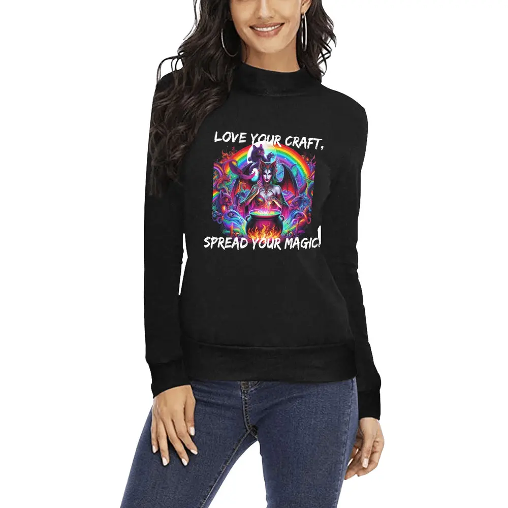 colorful Halloween witchy gothic occult graphic Women's long sleeve Mock Neck Sweater (H43)