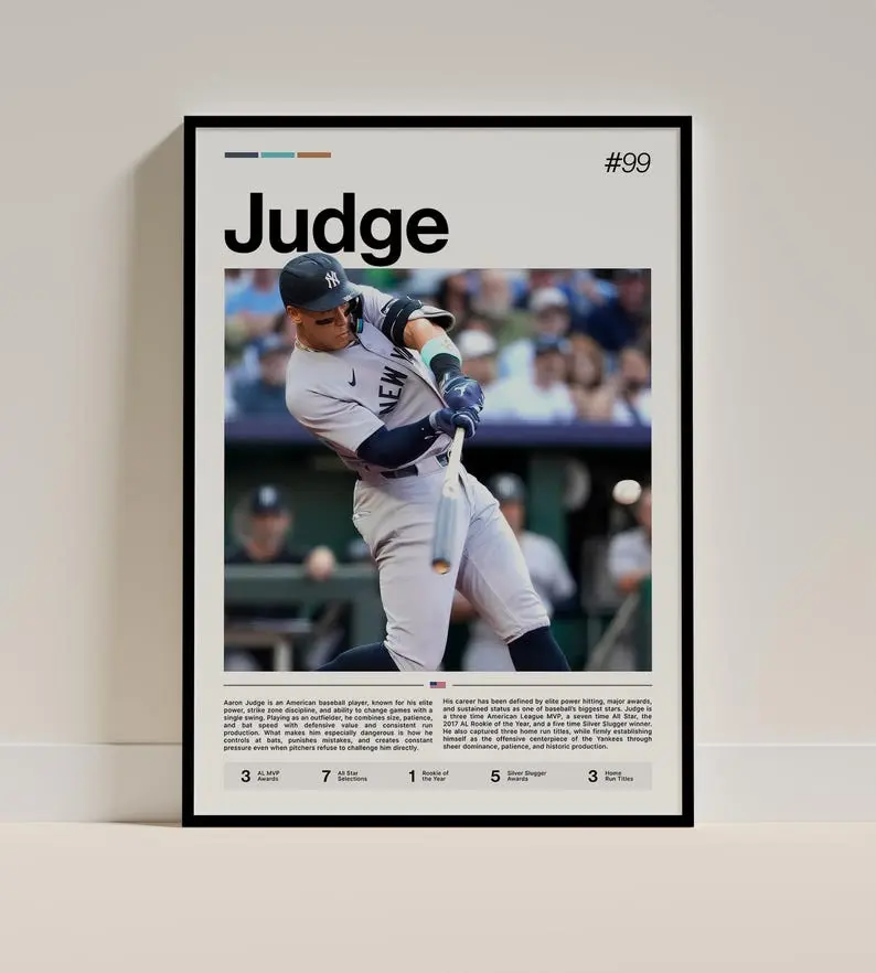 Aaron Judge Poster, Baseball Art Print, Sports Wall Decor, MLB Superstar - No Frame