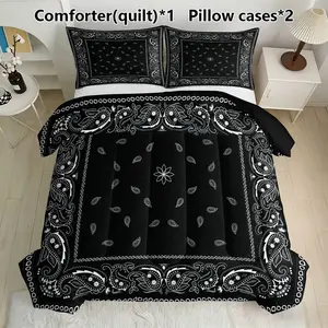 Vintage Pattern Quilt Set (1 Quilt + 2 Pillowcases), Soft Lightweight Breathable, All-Season Bedding, Suitable for Home or Dorm Use