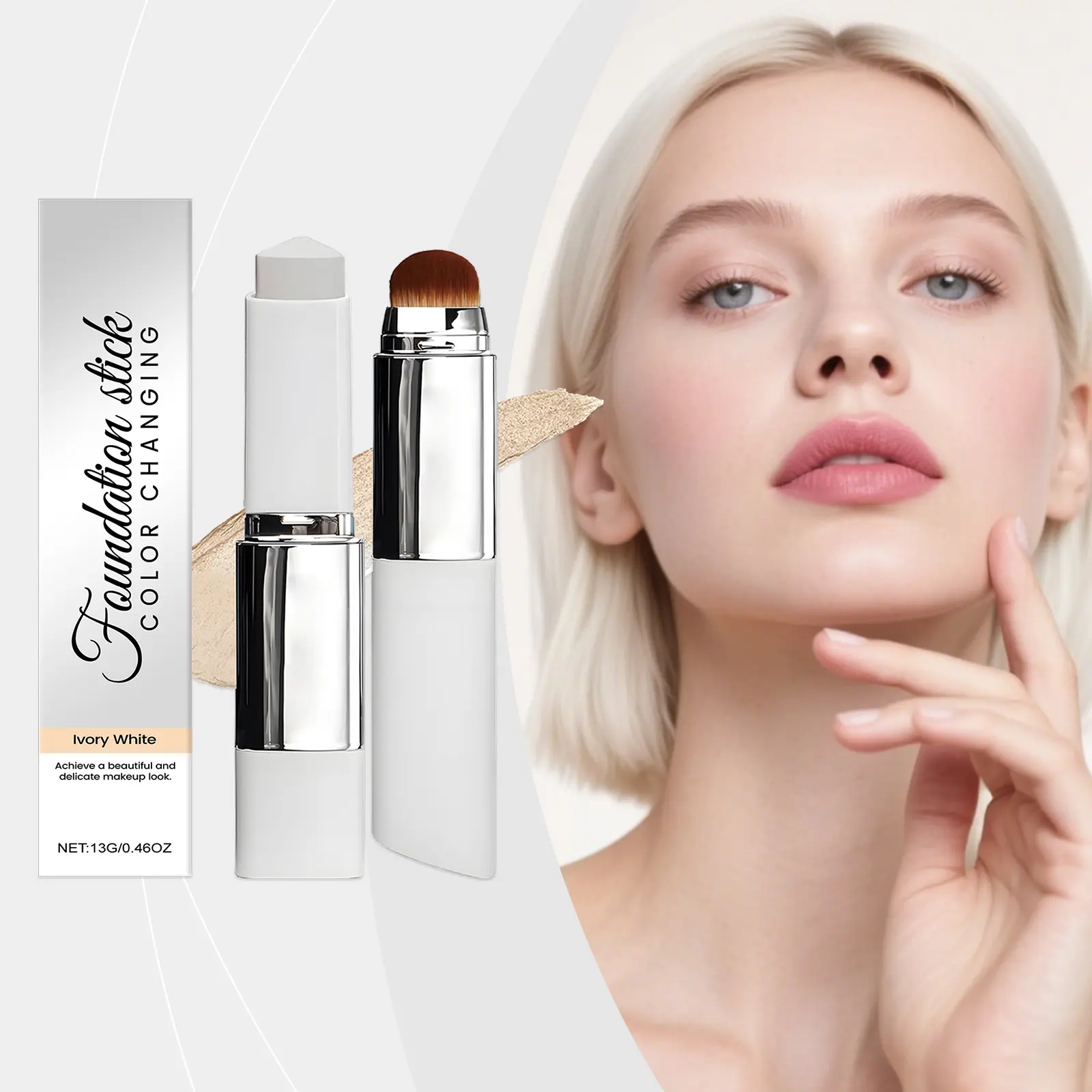 AMZ Ivory White 2-in-1 Color-Changing Foundation Stick — lightweight, hydrating, skincare benefits, matte, sheer, natural finish