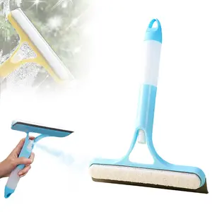 3 in 1 Window Cleaning Scraper, Cleaner Window Squeegee with Sprayer, Squeegee and Scrubber Spray Bottle Window Squeegee for Shower Glass, Mirrors, Car and Home,All-Purpose Window Cleaner Tool (Blue) bathroom brush tile windowscraper scrubbing deep door