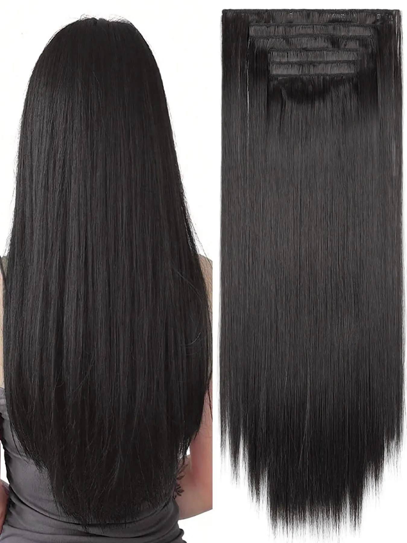 6 Piece Clip-In Long Straight Hair Extensions, Natural Look, Invisible Hair Clips, Soft Premium Synthetic Hair Wig Pieces for All Occasions, Synthetic Hairpiece, Synthetic Hair Hairpieces