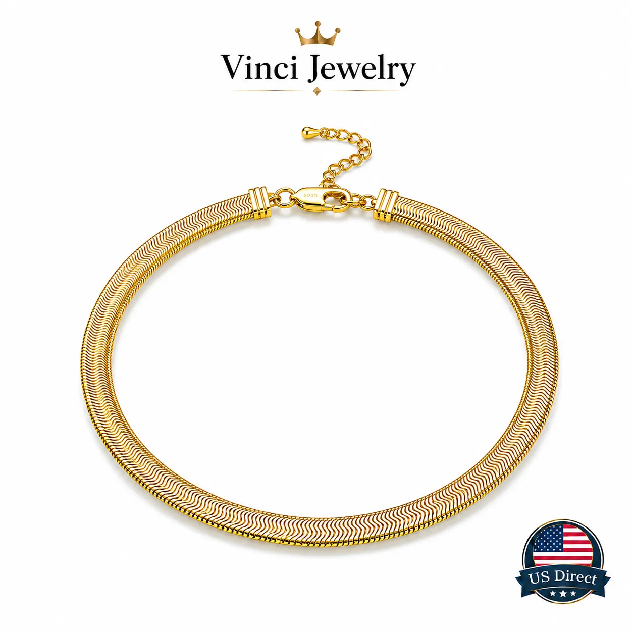 Gold Tone Herringbone Snake Chain Bracelet for Women with Sleek Retro Glam Style Bold Minimalist Statement Look for Date Night Parties Vacation Streetwear Everyday Outfits Fashion Lovers Girlfriends Wives and Modern Luxe Layered Wrist Stack Styling