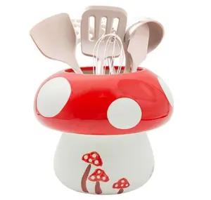 Mushroom Kitchen Utensil Holder for Countertop Mushroom Decor Ceramic Cooking Utensil Crock Large Spatula Holder Utensil Organizer Kitchen Decor
