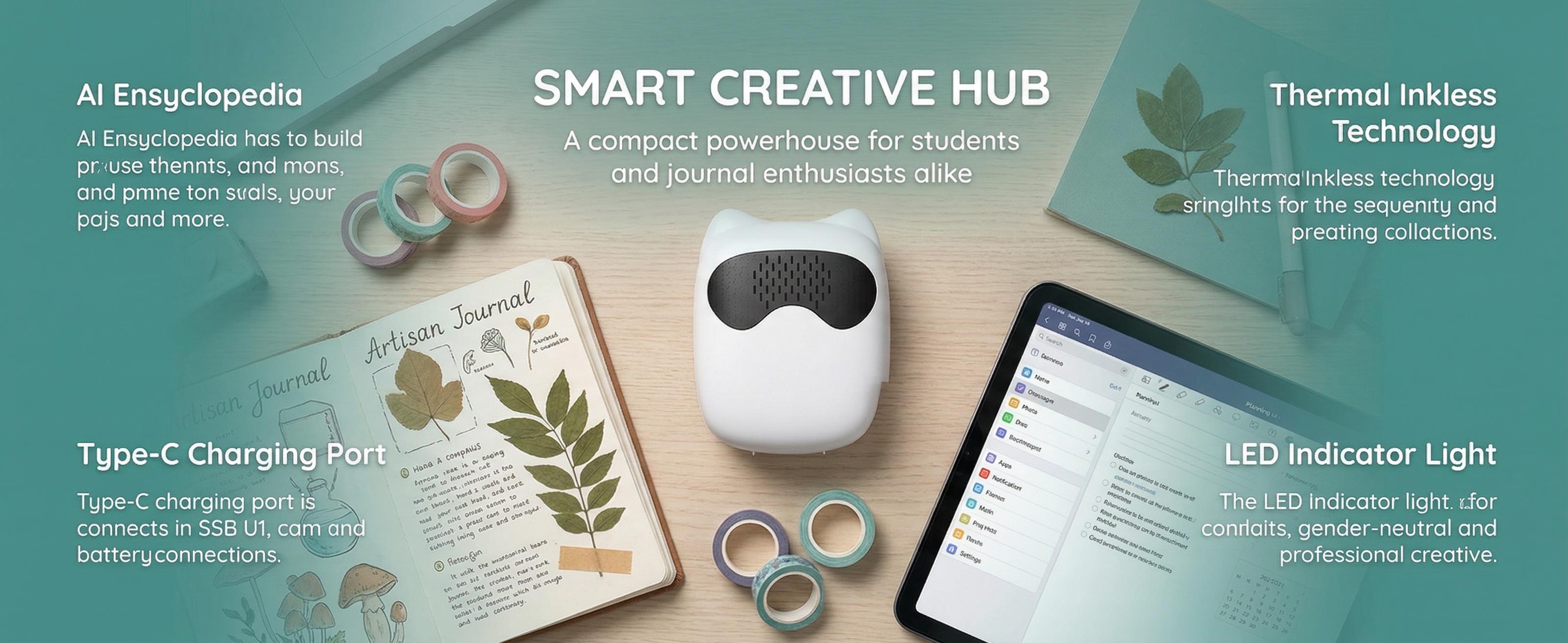 Smart Voice Control Thermal Printer, Bluetooth Portable Mini Printer, Inkless for Students, Office & Scrapbooking-YY