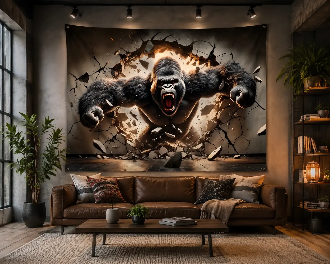 3D Dynamic Gorilla Wall Tapestry, Large Polyester Hanging Fabric, Animal Theme Peach Skin Velvet, Indoor Wall Art for Living Room Bedroom Office Home Party Decor, Woven 3D Effect without Installation piggy bank father's day gifts,gifts boyfriend,gift