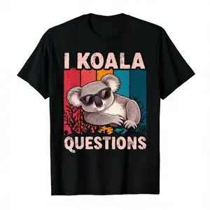 I KOALA Questions Retro Graphic T-Shirt for Boys & Girls – Fun Casual Short Sleeve Tee with Bold Colorful Design, Round Neck, Soft Stretch Fabric, Perfect for Summer Men's Crew Neck Short Sleeve T-Shirts Cotton Printed Round Neck T-Shirt