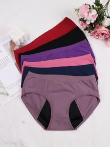 Women's Casual Basic Period Panties Pack of 6, Full Coverage Leak-Proof Breathable Fitted Comfortable Fit, Ladies Intimate Underwear for Daily Use, Minimalist, Casual Comfy Panty