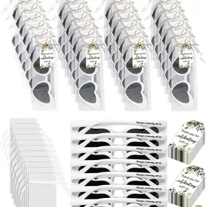 50pcs White Heart Fashion Glasses for Wedding & Party Favors - Mr. & Mrs. Design, Bridal Shower & Bachelorette Photo Props, Plastic Guest Gifts with Ribbon Tags for Halloween,Christmas Event & Party Supplies Halloween&Christmas