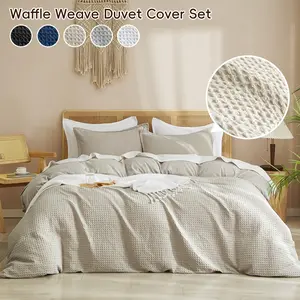 Extra Soft Waffle Weave Duvet Cover , Luxury Textured  Duvet Cover Set with Pillowcases - Breathable Durable Comforter Cover with Zipper Closure,Single/Double/Twin/Queen/King, No Snagging, Easy Care, Machine Washable Duvet