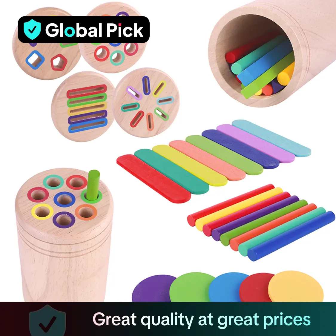 Wooden Color Classification Pen Holder Toy, 4 in 1 Wooden Stick Design Shape Recognition Matching Hand Eye Coordination Puzzle Toy