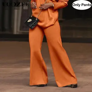 UOOZEE Women's High-Waist Oversized Wide-Leg Knitting Pants - Autumn Winter Chic Lady Solid Color Fitted Flat Casual Cloth Bottoms, Ideal for Brunch Dates, Weekend Getaways; Pair with Camisole, Blazer, Tee, Bag