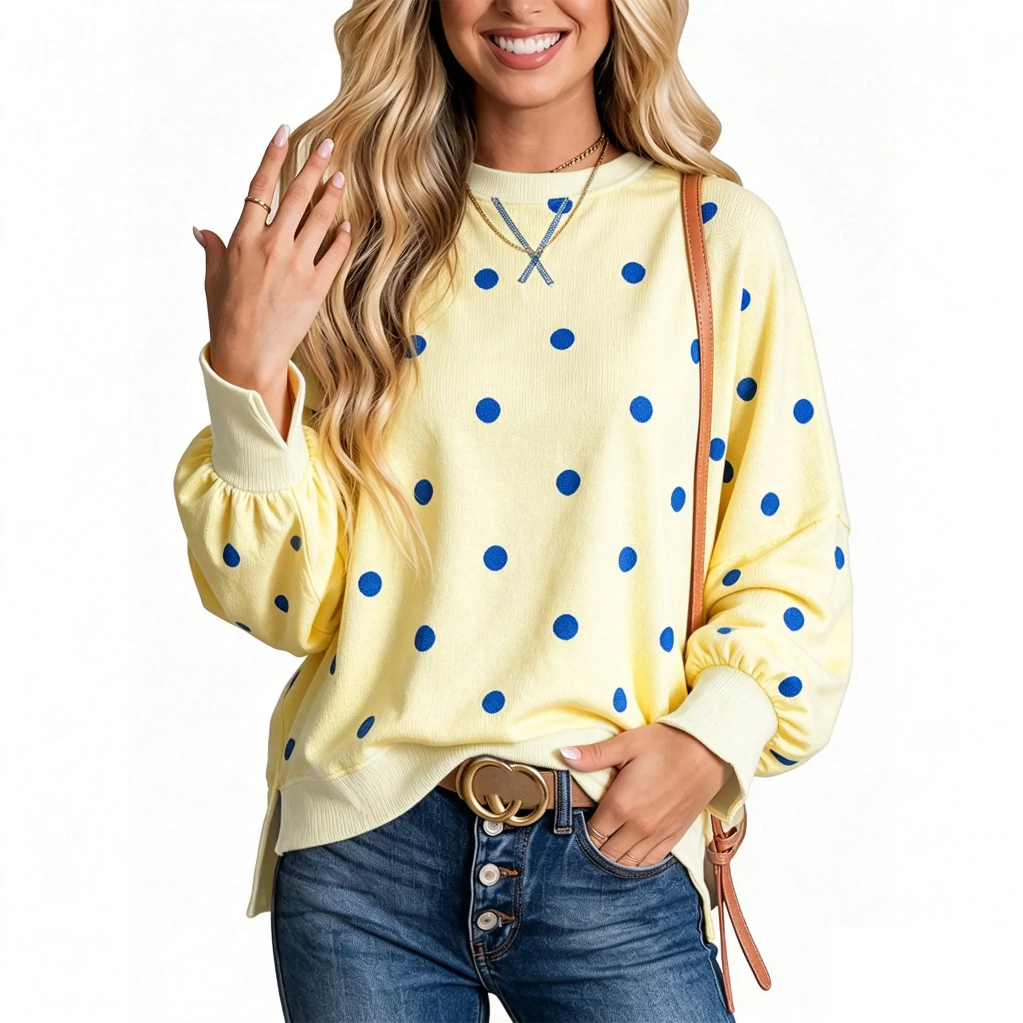 Encolax Women Polka Dot Sweatshirt Oversized Graphic Crewneck Long Sleeve Fleece Pullover Y2K Casual Hoodies