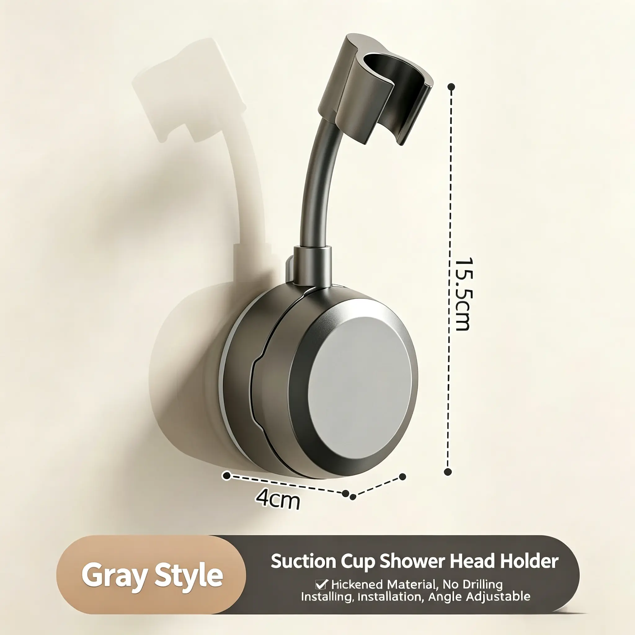 Suction Cup Shower Head Holder, Adjustable No Drill Shower Bracket for Bathroom