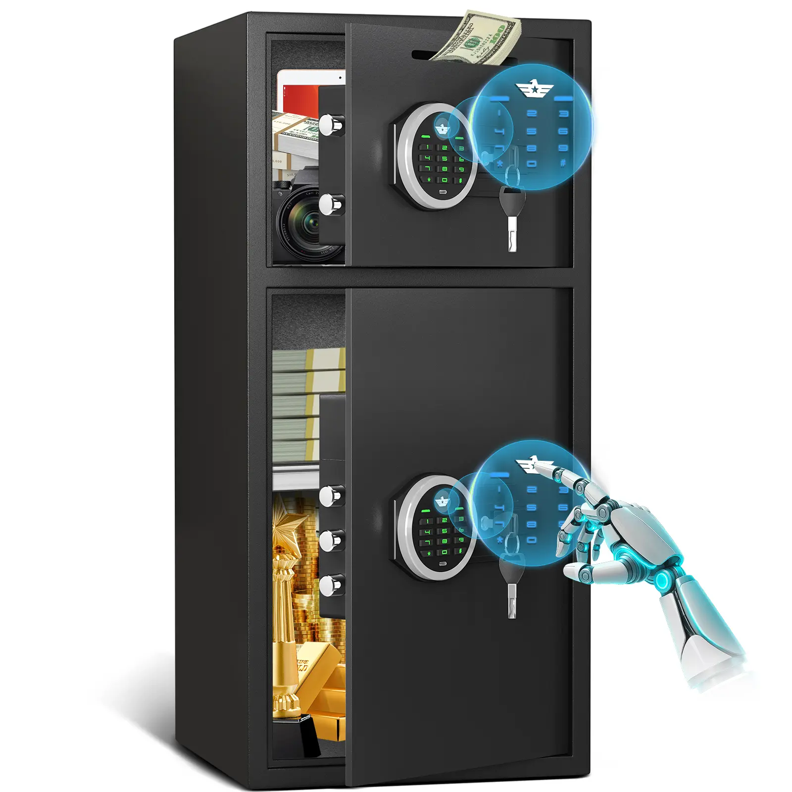 Large Double Door Safe Box, Digital Security Safe with LED Light and Dual Alarm System, Home Safes with Digital Keypad and Mute Function