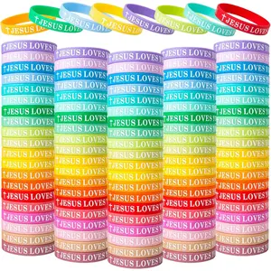Loves You  Bracelets Christian Wristbands Bulk  Verse Rubber Bracelets Religious Bands for Men Women Party Favors Gifts Prizes (Fresh Color)