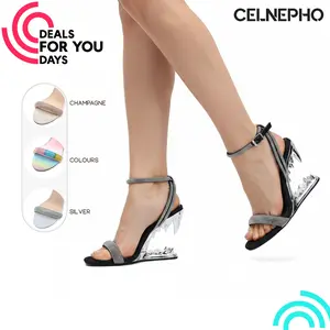 CELNEPHO Slide Sandals for Women Open Round Toe Morso Sandals Metallic Shark Heel Rhinestone Strap Design Easy Slip on Adjustable Ankle Strap Fashionable Tiger Teeth Flip Flops Thong Mules Dressy Party Wedding Clubbing Dress Shoes Deals For You Days