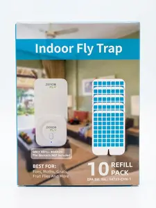 ZerooFly Flying Insect Trap Refill (10 Refill) - Compatible / fits with any device - Authentic Trap+Lock Technology to Catch Gnats, House & Fruit Flies, Flies, Moths, Gnats, Fruit Flies Indoor Fy Trap, safe for Kids & Pets, non toxic, non chemical