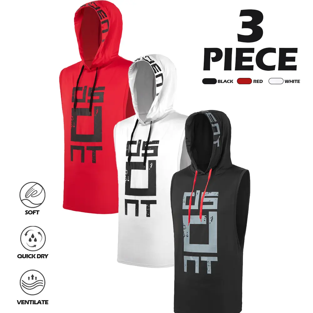 3 Pack Mens Sleeveless Hoodies, Graphic Muscle Tank Tops, Gym Workout Training Vest, Bodybuilding Athletic Shirts, Activewear Tee Tops, TikTokShopSpringDeals